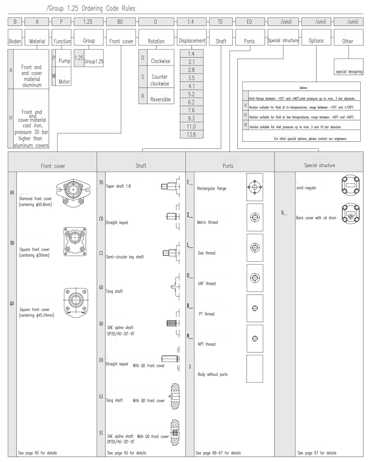 Group 1.25 External Gear Pump Regras para códigos de encomenda