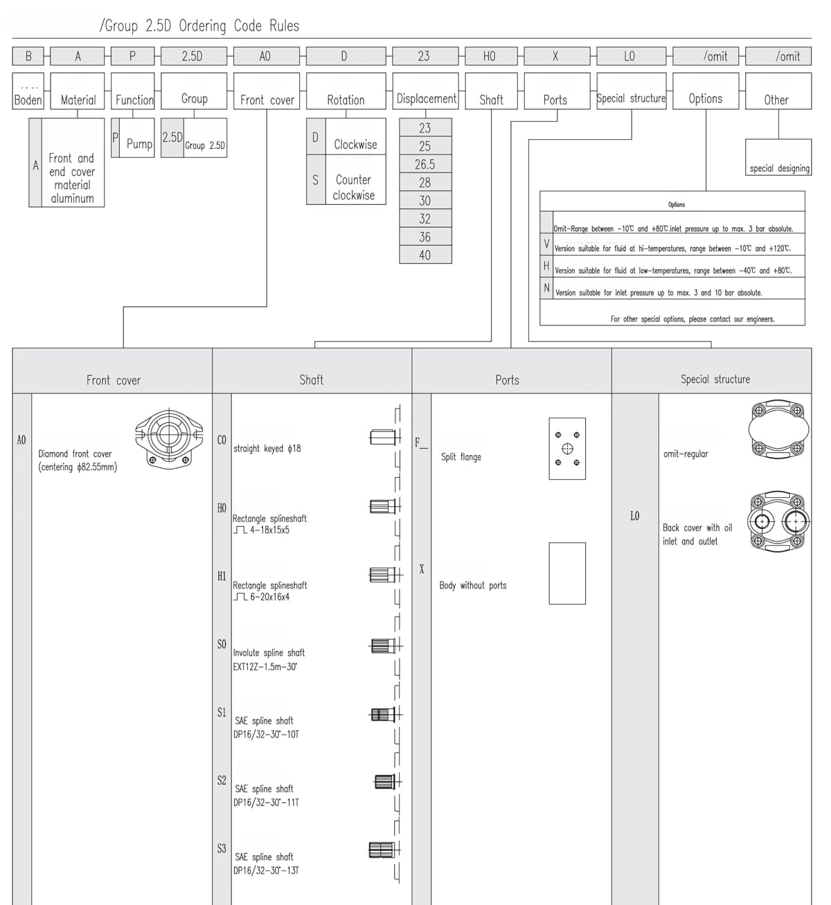 Group 2.5D External Gear Pump Regras para códigos de encomenda